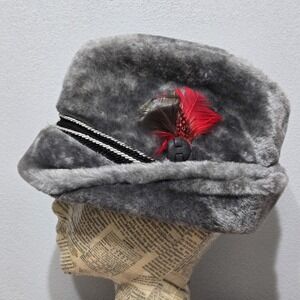 Vintage Fleece Feather Bavarian Alpine Hugger Cap Fedora‎ Hat 1960s Gray